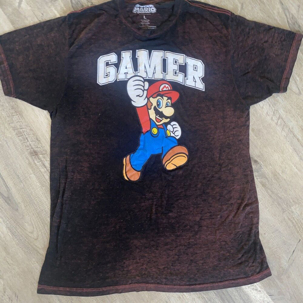 Super Mario Gamer T Shirt Mens Large Nintendo Burgundy